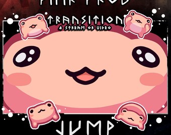 Pink frog stream stinger – animated 2s scene transition (happy face)