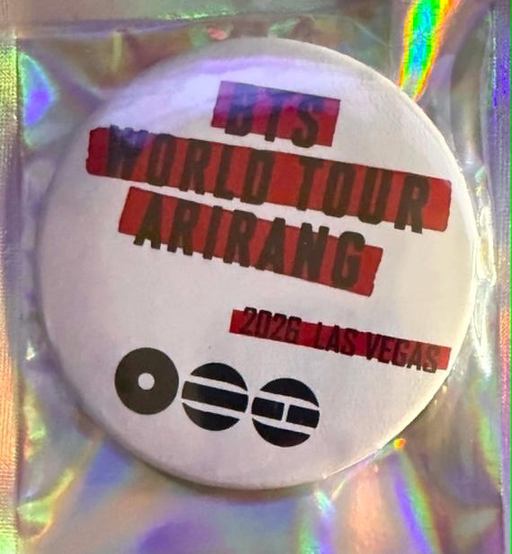 BTS 2026 Las Vegas World Tour Arirang Pin Button Album Logo Style