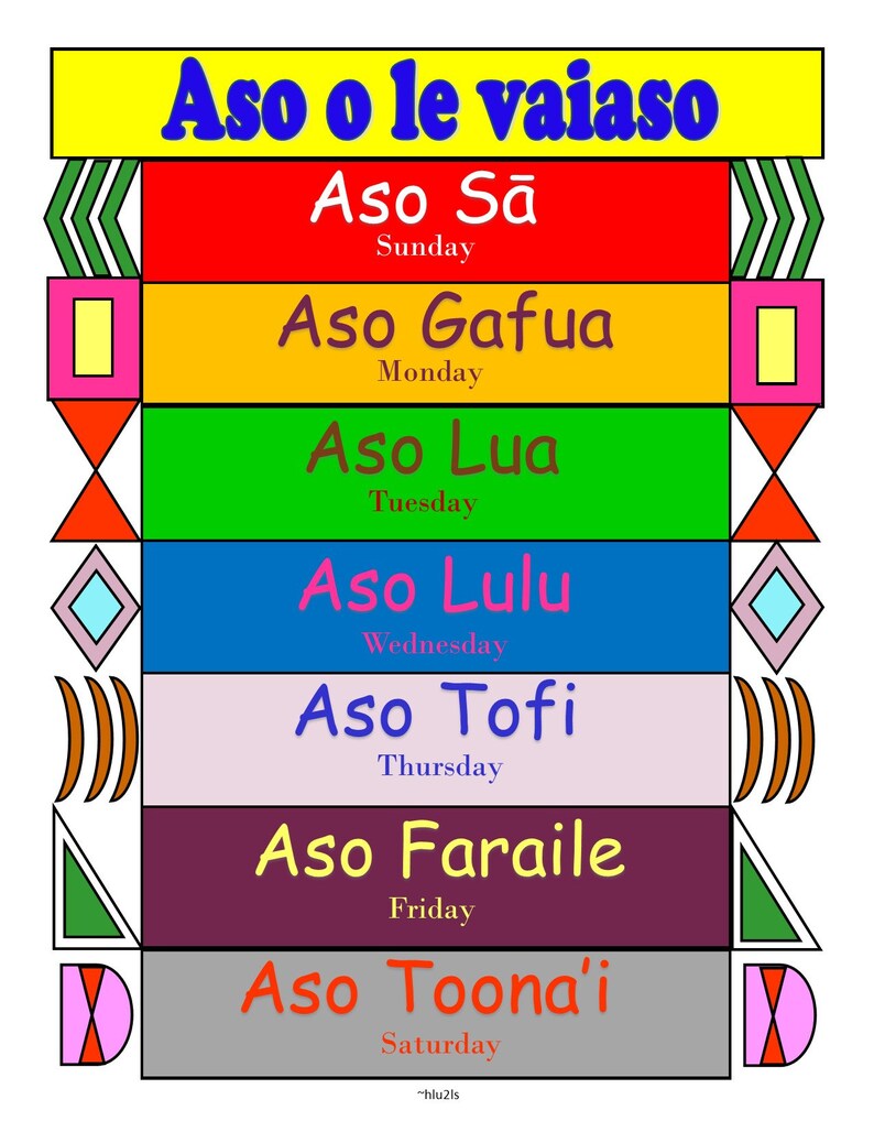 Samoan Days of the Week and Months Worksheets - Etsy