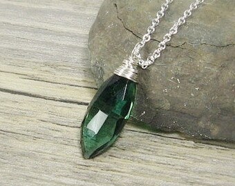 Green Quartz Solitaire Pendant, Sterling Silver, Everyday Necklace, Gemstone Layering, Gifts for her