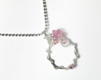 Pink Tourmaline Wire Wrapped Pendant, Sterling Silver Gemstone Necklace