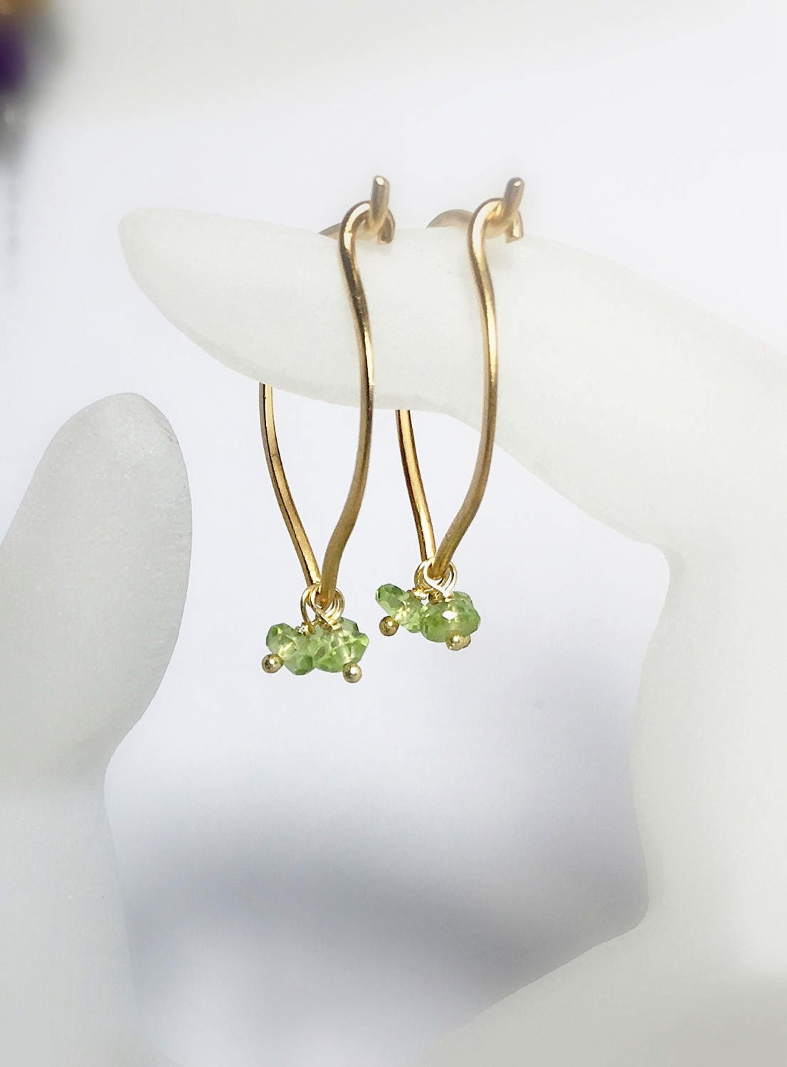 Peridot Gold Hoop Earrings Lotus Gemstone Ear Wires Medium - Etsy