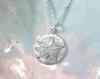 Sand Dollar Necklace .925 Sterling Silver Pendant, Beach Jewelry, Nautical Necklace, Gifts for Her, Silver Sand Dollar Disc Necklace