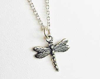 Dragonfly Necklace, Sterling Silver Charm Pendant, Summer Necklace, Silver Dragonfly, .925 Sterling Silver, Handmade by MiShelli, Symbolic