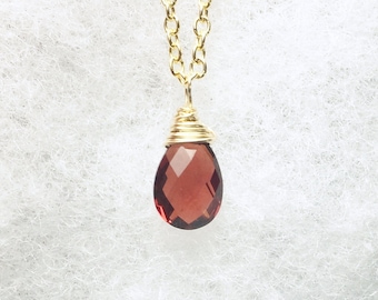 Red Garnet Necklace, January Birthstone, Solitaire Pendant, Gold Fill, Gifts for Her, Dainty Garnet Pendant, MiShelli