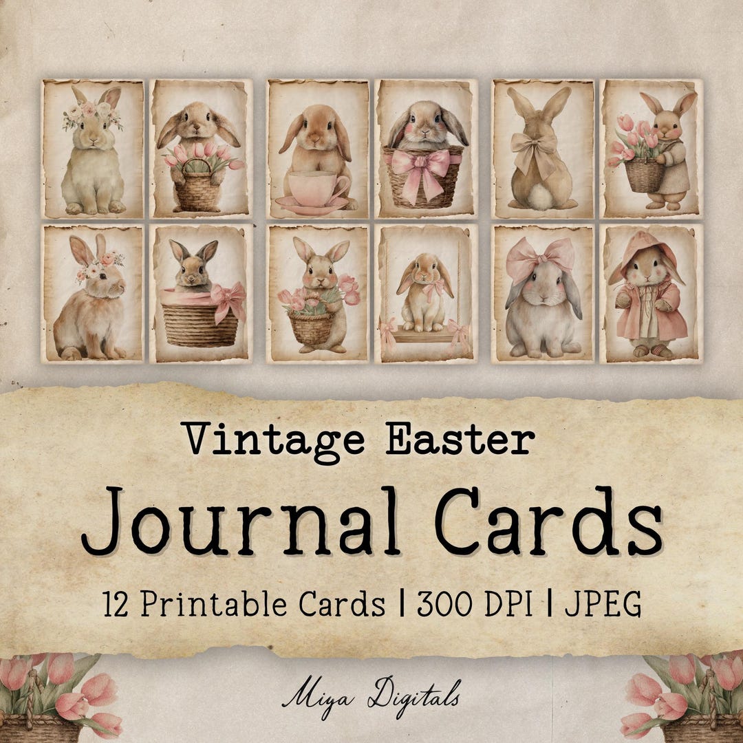 Vintage Easter Junk Journal, 12 Journal Cards, Easter Bunny, Printable ...