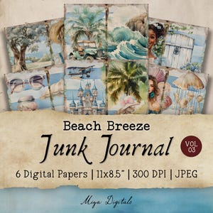 Beach Breeze Junk Journal, 6 Digital Papers, Printable Collage Sheet, Blue Summer, Ocean Waves, Coastal Instant Digital Download JPEG MD05 3