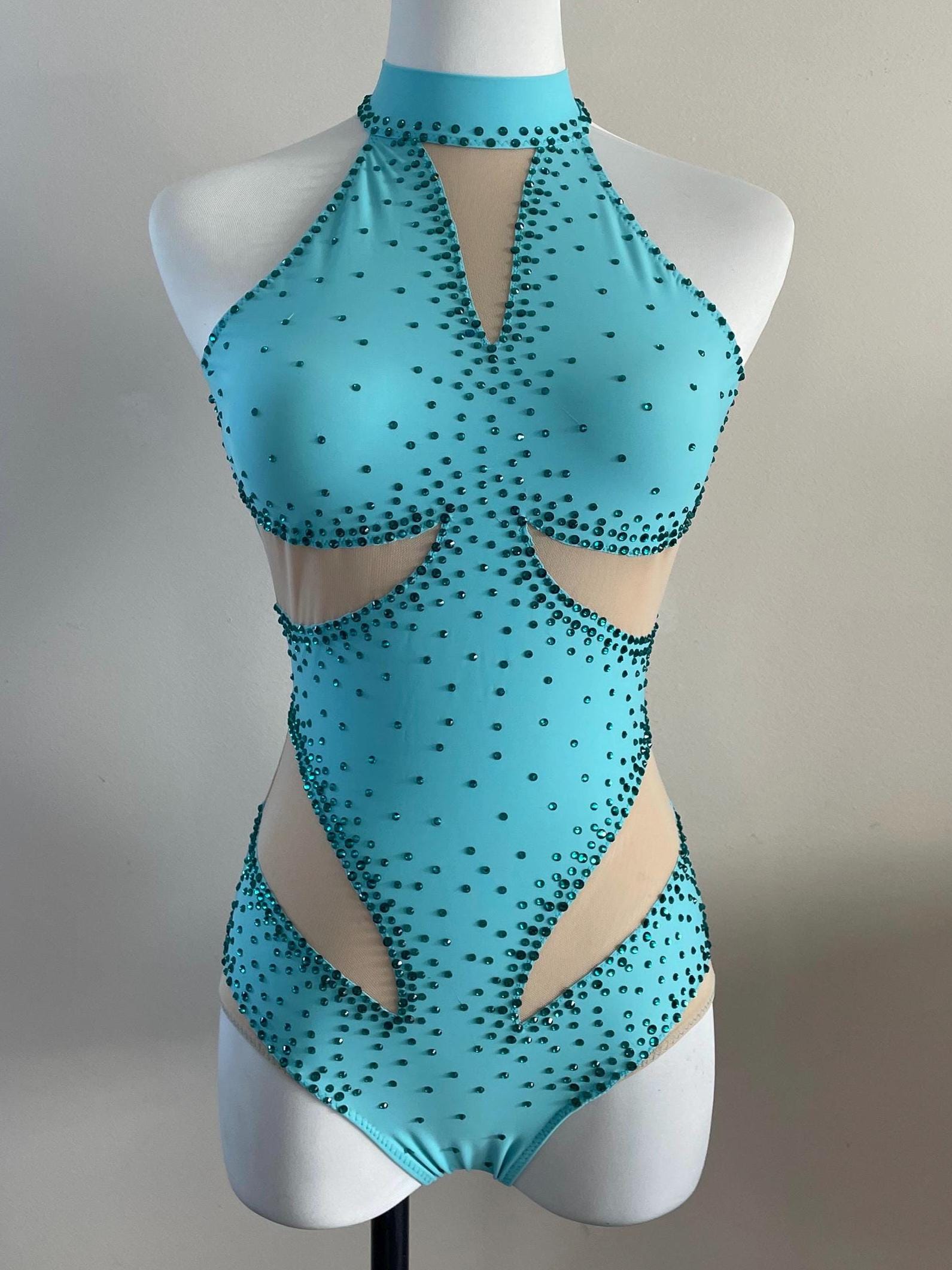 Teal Blue Acro Costume, Ladies Dance Costume, Light Blue Costume, Dance Costume, Custom Dance Costume, Aeriel Costume, Pole Costume