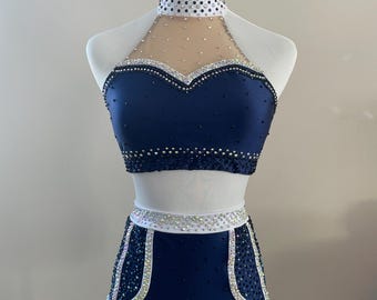 White and Navy Jazz Costume, Nautical Dance Costume, Nautical Pole Wear, Nautical Burlesque, Navy Dance Costume, Navy Pole Wear