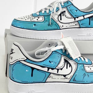 Custom Blue Drip Air Force 1 Sneakers, Hand Painted Cartoon AF1 Shoes, Personalized Custom Drip Sneakers, Unique Streetwear Gift, Custom AF1