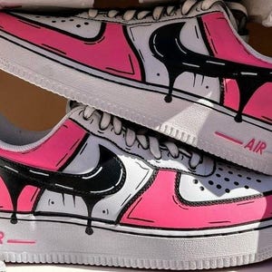 Custom Pink Drip Air Force 1, Hand Painted Sneakers, White Black Pink AF1 Custom Shoes, Streetwear Gift for Men Women