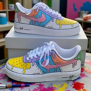 Custom Cartoon Multicolor Drip Air Force 1 Sneakers, Hand Painted AF1 Shoes, Colorful Custom Sneakers, Personalized Gift for Him Her