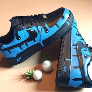 Custom Blue Drip Air Force 1 Sneakers: Hand-Painted AF1 Shoes