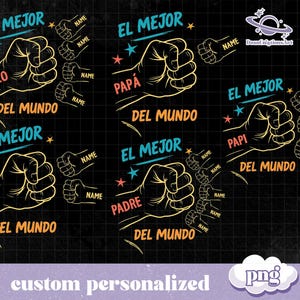 Personalized Toddler Kid El Mejor Papa Del Mundo Fist Bump Bundle Png, Vintage Spanish Papá Png, Custom Father's Day Png, Latina Dad Gift