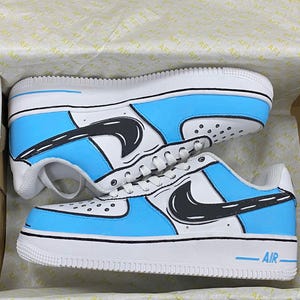 Custom Blue Drip Air Force 1 Sneakers, Hand Painted Cartoon Drip AF1 Shoes, Personalized Custom Sneakers, Unique Streetwear Gift, Custom AF1