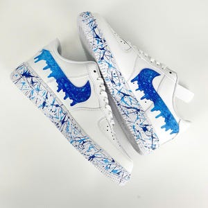 Hand-Painted Air Force 1 Sneakers: Blue Gradient Drip, Custom AF1 Shoes