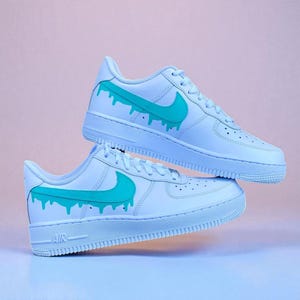 Custom Teal Drip Air Force 1 Sneakers: Hand-Painted Streetwear
