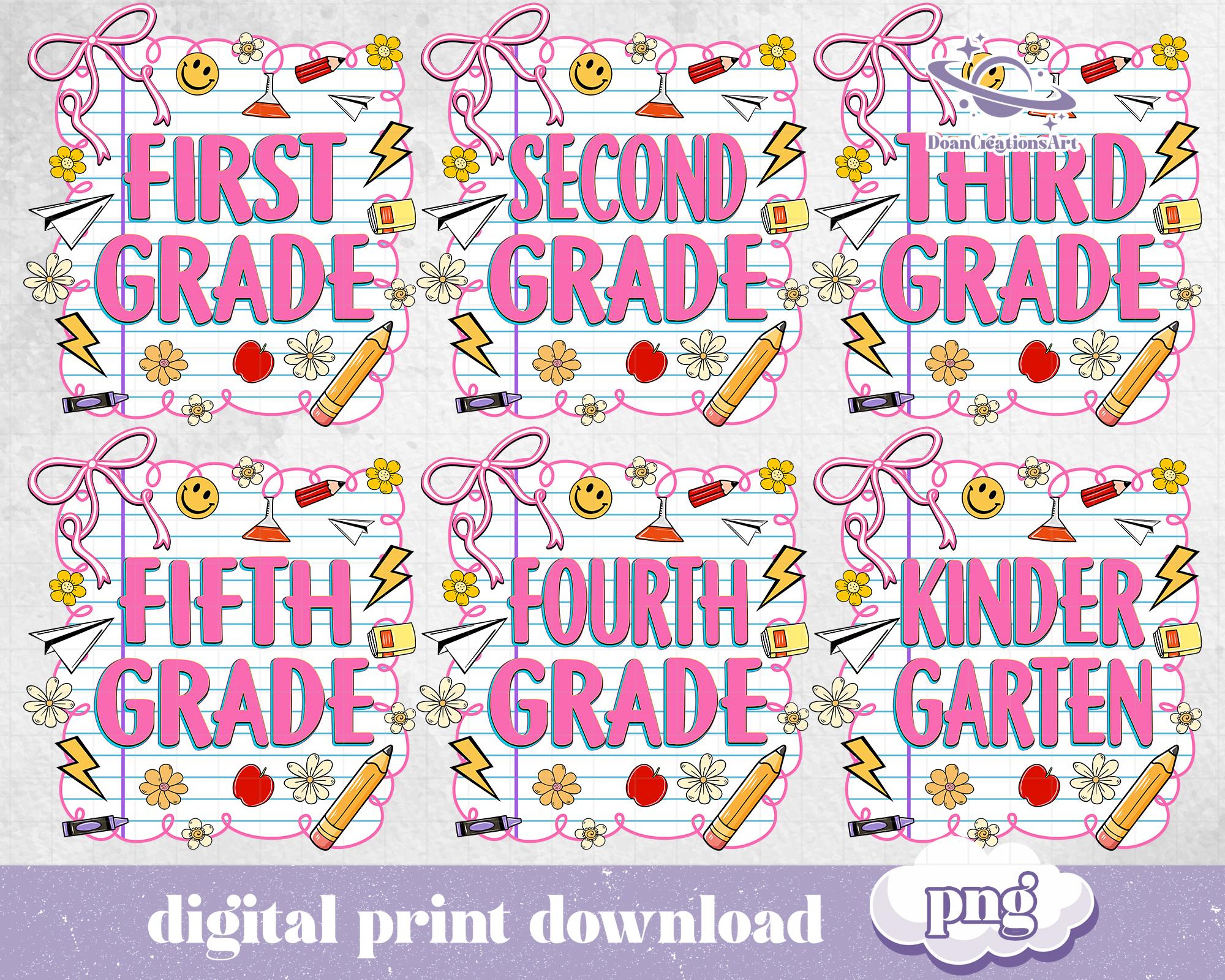 Back To School Bundle, Kindergarten, First Day Of School, Coquette Pencil, Pre-k 1st/2nd/3rd Grade, School Bundle Png, Back To School