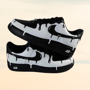 Custom Black White Drip Air Force 1 Sneakers, Hand Painted AF1 Shoes, Personalized Custom Sneakers, Unique Streetwear Shoes