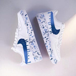 Hand-Painted Blue Drip Air Force 1 Sneakers: Custom Streetwear