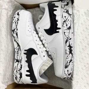 Custom Black Drip Air Force 1 Sneakers, Hand Painted Blue Cartoon AF1 Shoes, Personalized Drip Design, Custom Gift for Him or Her
