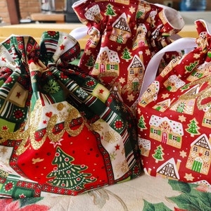 3 sacchetti di Natale personalizzabili; sacchetti per regali personalizzabili; sacchetti fatti a mano con nome personalizzabile, 23 x 23 cm