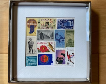 Framed Vintage US Stamp Collage