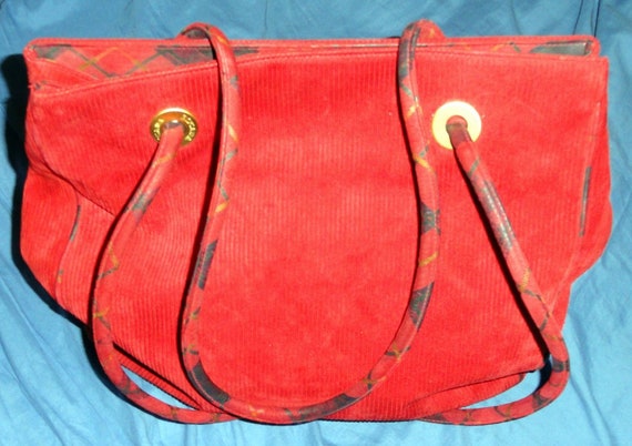 Escada Large Tote Handbag Bag Leather & Red Cordu… - image 1