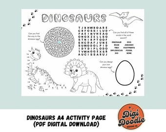 A4 Dinosaurs Activity Page - Printable PDF Digital Download