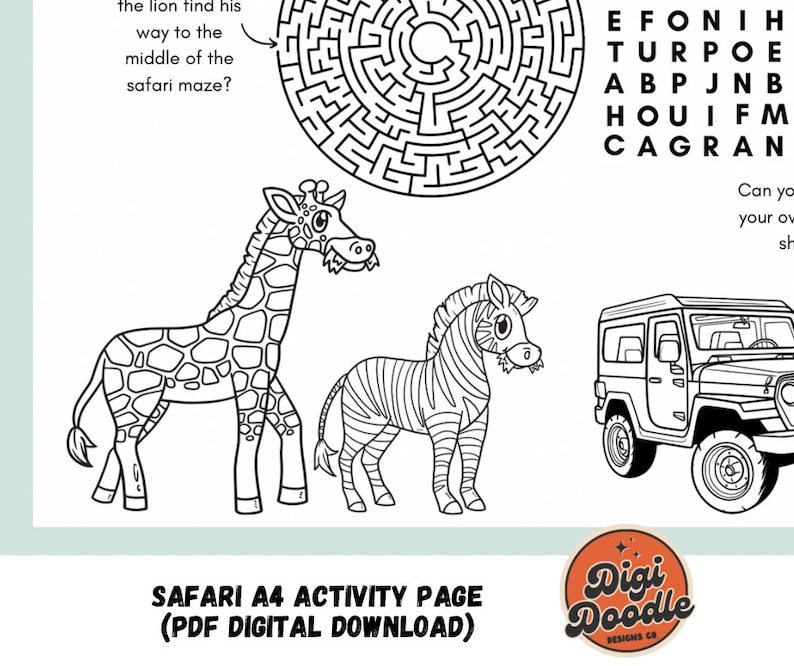 A4 Safari Activity Sheet - Printable PDF Digital Download - Etsy