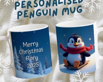 Personalised Penguin Christmas Mug – Custom Name & Message – 11oz Ceramic – Matches “{Name} the Penguin’s Magical Christmas” Book