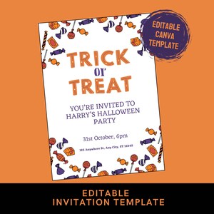 Halloween Party Invitation: Trick or Treat, Editable Canva Template (5x7&quot;)