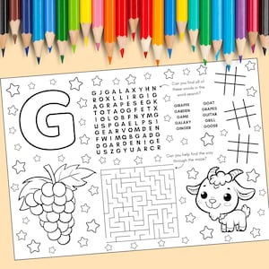 A4 Letter &quot;G&quot; Alphabet Activity Sheet - Educational PDF Digital Download for Kids Learning Letters