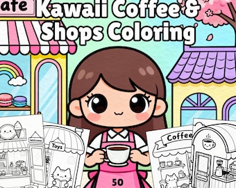 Kawaii Coffee Shop Coloring Book | 50 Kawaii Pages (Digital Download)