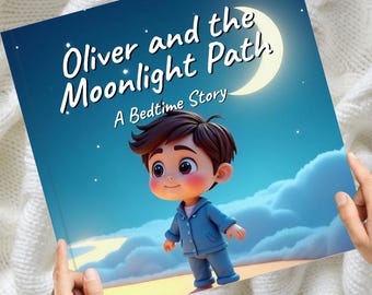 Libro de cuentos para dormir personalizado para niños / Aventura en la Luna, personaje de pelo negro