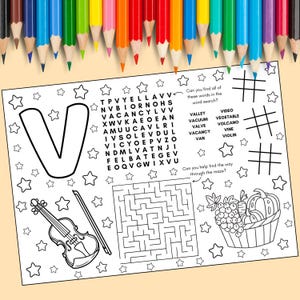 A4 Letter &quot;V” Alphabet Activity Sheet - Educational PDF Digital Download for Kids Learning Letters