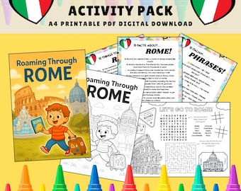 Pack de actividades de Roma para niños: libro de viajes imprimible, páginas para colorear (PDF)