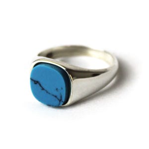 Signet Ring, Personalized Silver Ring Men, Turquoise Signet Ring, Handmade 925 Sterling Silver Jewelry, Engraved Ring, Gift for Him