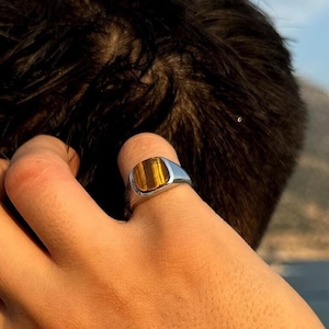 Tiger’s Eye Signet Ring for Men | Fathers Day Gift 925 Sterling Silver Ring, Pinky Ring, Square Cut Ring, Handmade Jewelry, Gift for him