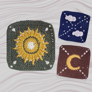 Sun Moon Cloud Granny square crochet pattern bundle PDF Download
