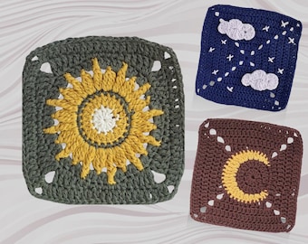 Sun Moon Cloud Granny square crochet pattern bundle PDF Download