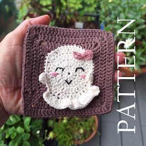Ghost granny square pattern Pastel Halloween crochet tutorial
