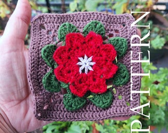 Poinsettia granny square Christmas crochet pattern