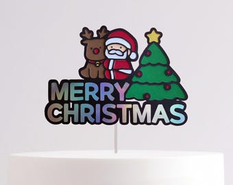 Handmade Merry Christmas Cake Topper, Santa Design