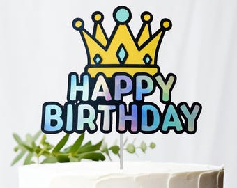 Handmade Happy Birthday Cake Topper, Gold Tiara Design