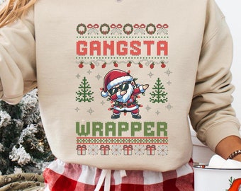 Ful jultröja, rolig jultröja, Gangsta Wrapper-jultröja, julklapp, ful julfesttopp, rolig jultröja