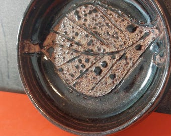 Vintage Ravnild Danish Studio Pottery Bowl, Leaf Motif Catchall