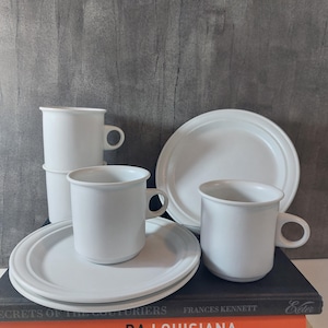 Vintage Eslau Denmark | Gourmet Design | Breakfast Set | 4 Mugs and 3 Plates | 1980s | Niels Refsgaard | Danish Design | Mugs 2. Factory |