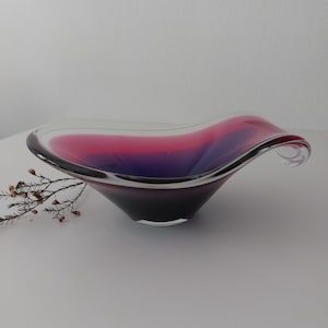 Vintage Flygsfors Sweden | Large Coquille Bowl | 1950s | Paul Kedelv | Pink & Purple | Scandinavian Mid Century | MCM | Stunning Centerpiece