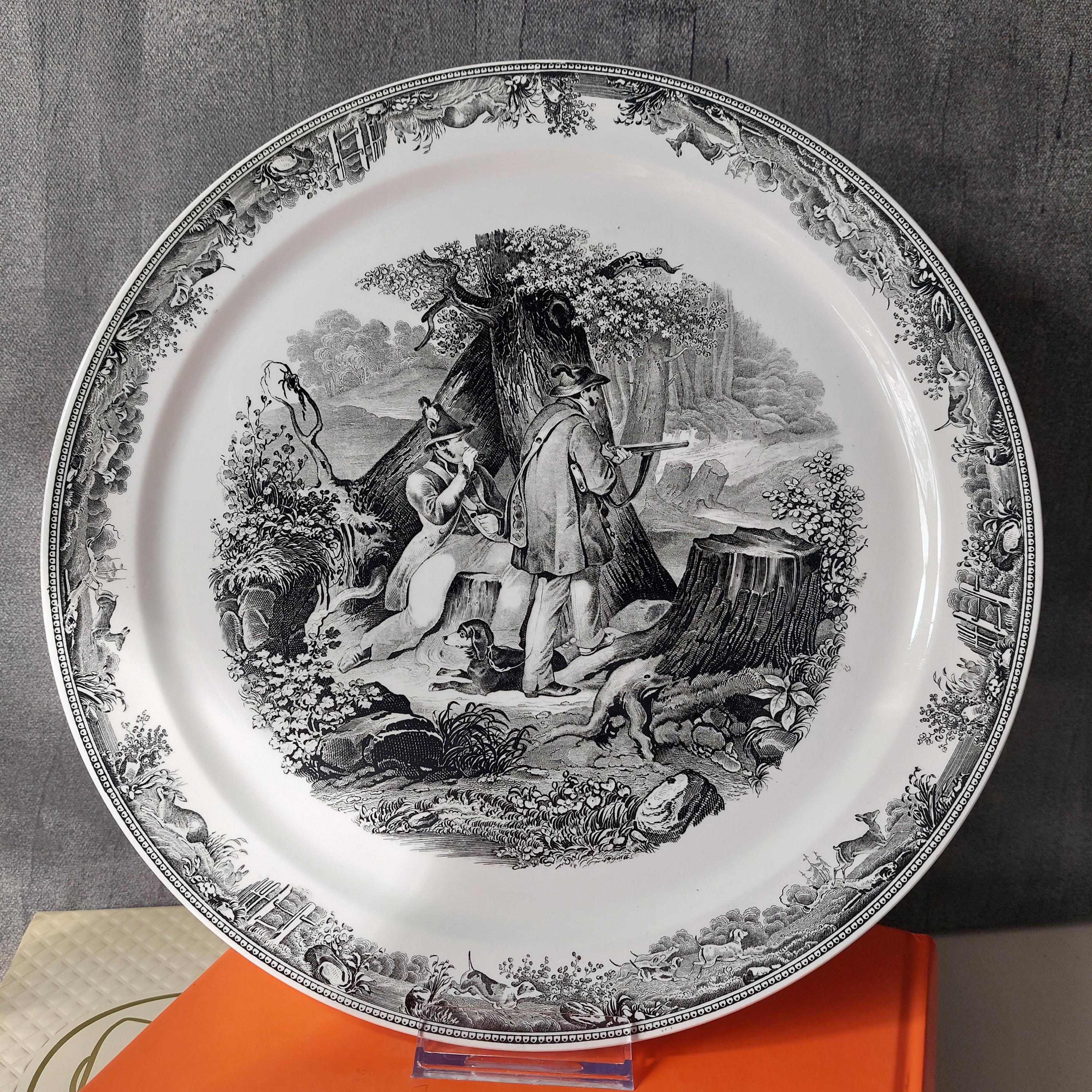 Vintage Villeroy & Boch Cake Plate: Artemis Hunting Scene, Black